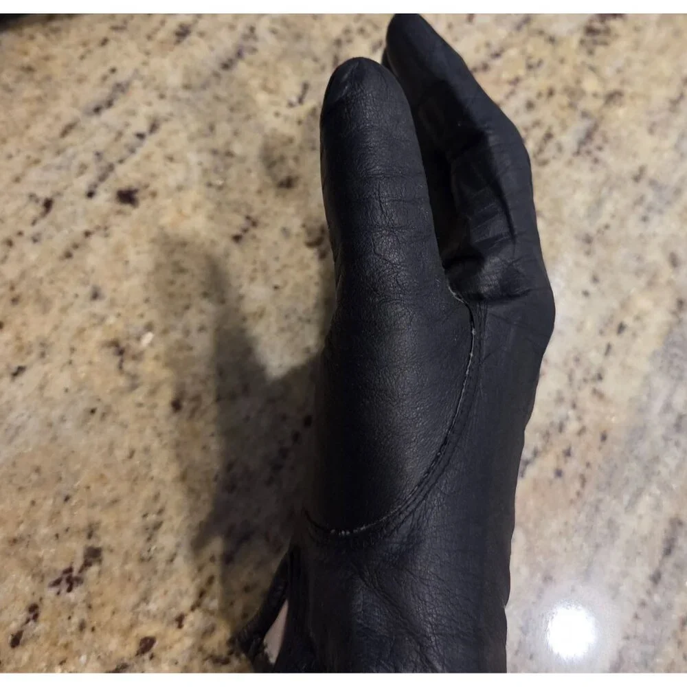 Vintage Womens Size L 7.5 Black Leather Lined Short Gloves Fownes Costume Witch